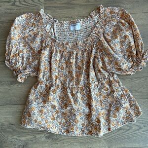 Old Navy Floral Smocked Peplum Blouse - Yellow and White